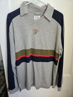 Damson Madder Women's Grey Long-Sleeve Rugby Tee with Stripes